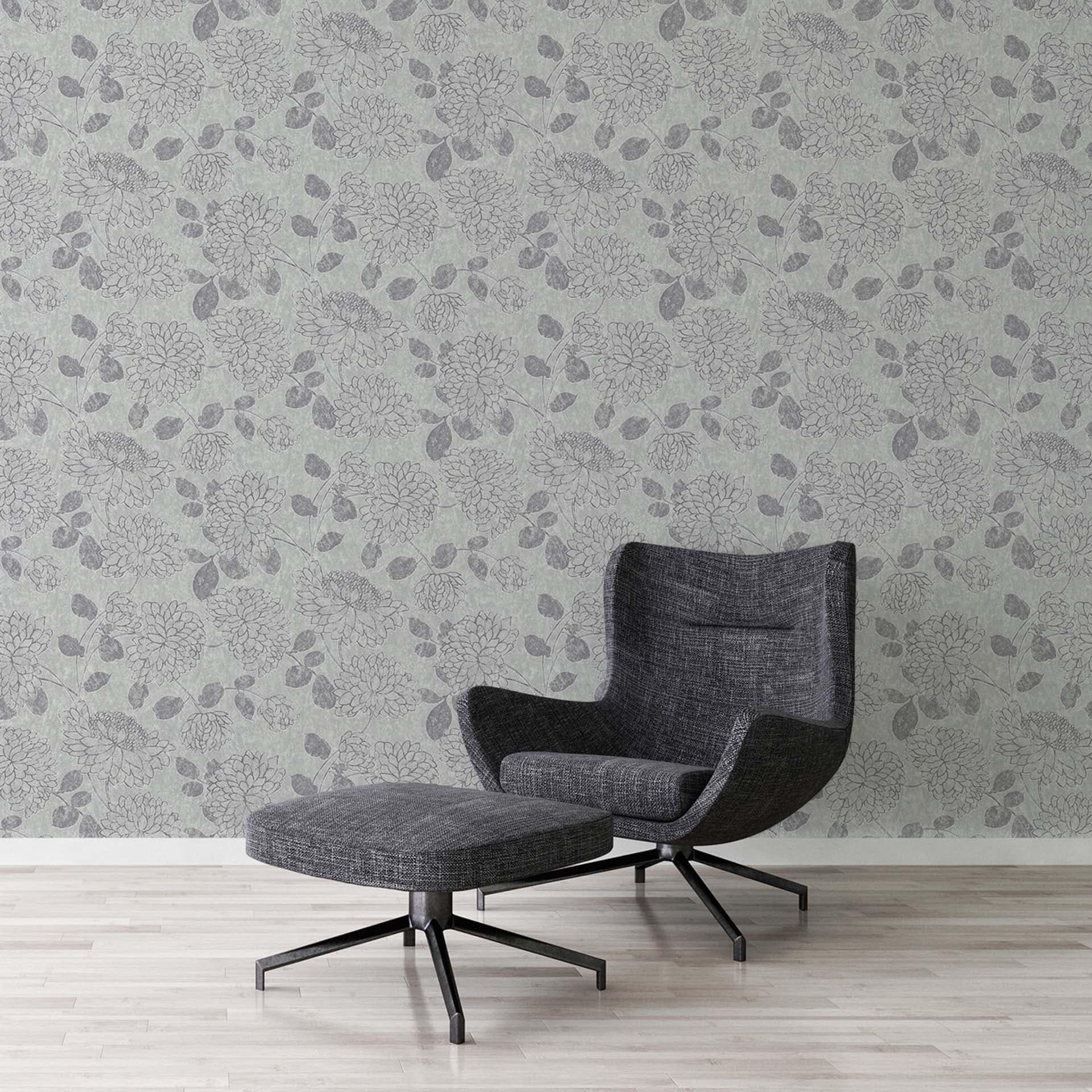 Papel pintado Floral Gris Plata - Papel pintado no tejido A.S. Création