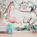 Papel pintado Animales SafariFriends blanco verde - Papel pintado no tejido Designwalls 2 - 2,55 x 3,5 m