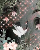 Fotomurale con motivo grulla con Muestra art deco y flores 2,7 x 2,12 m