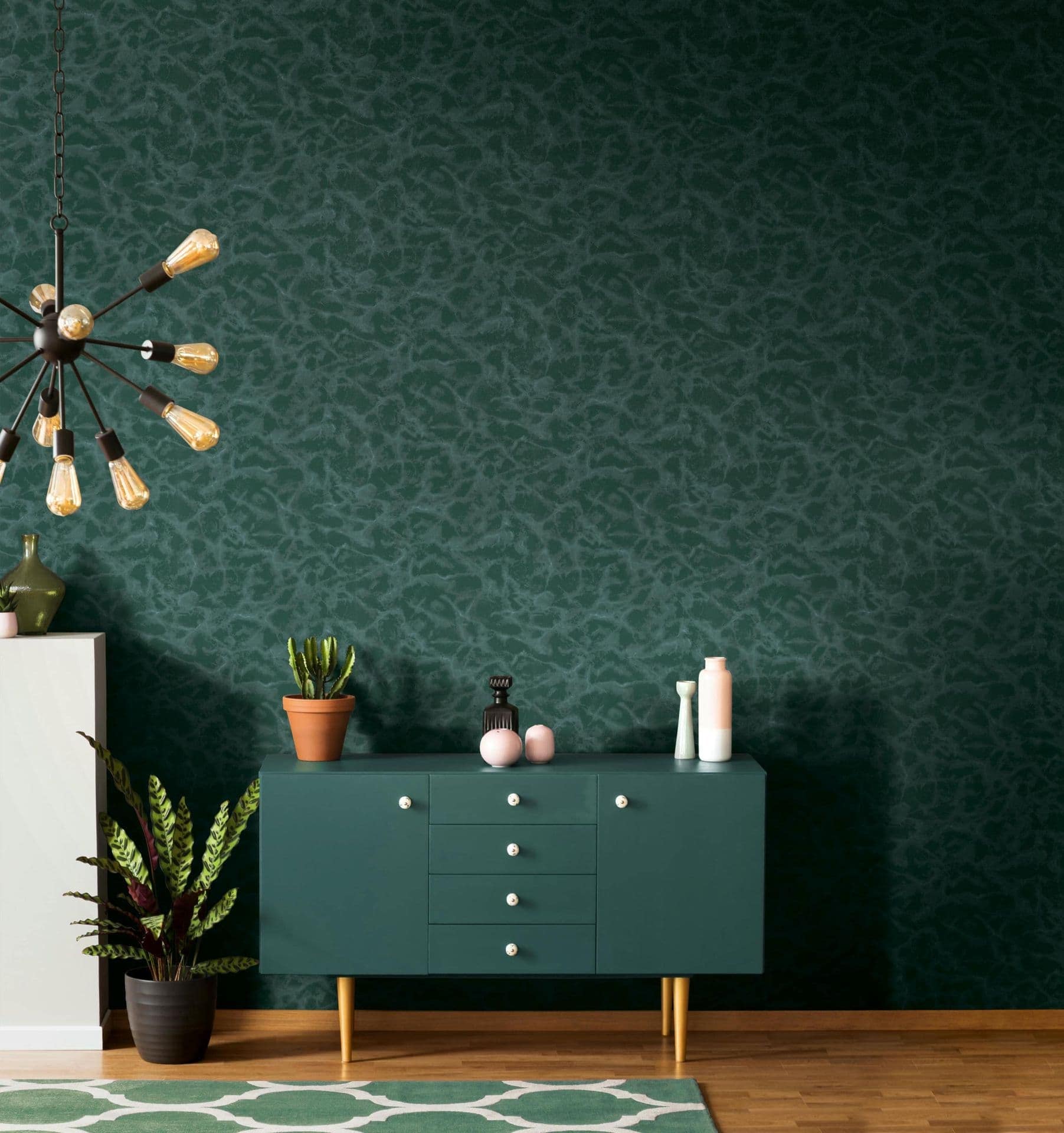 Papel pintado no tejido aspecto mármol moderno en verde 