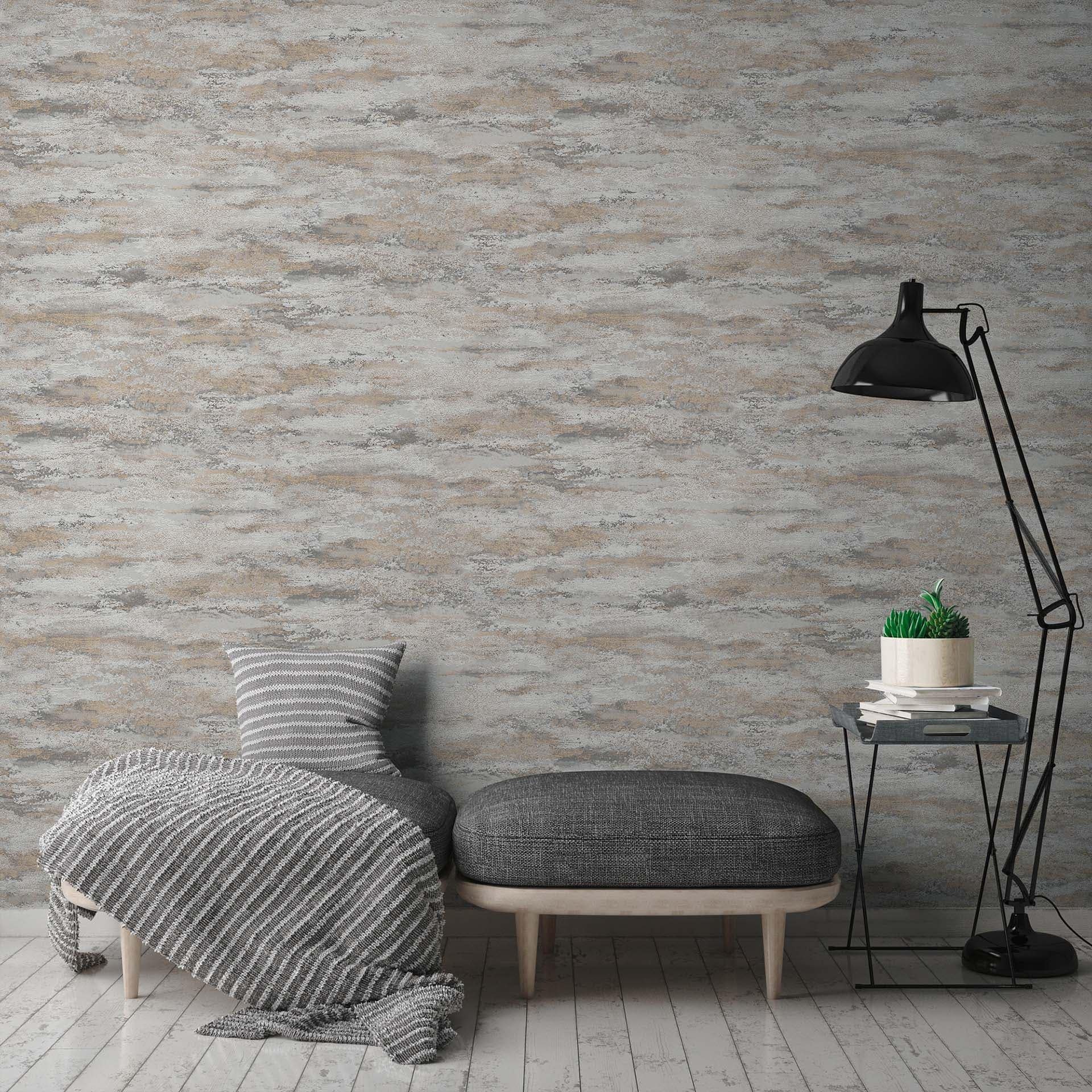 Papel pintado aspecto escayola gris crema - papel pintado tejido-no tejido A.S. Création