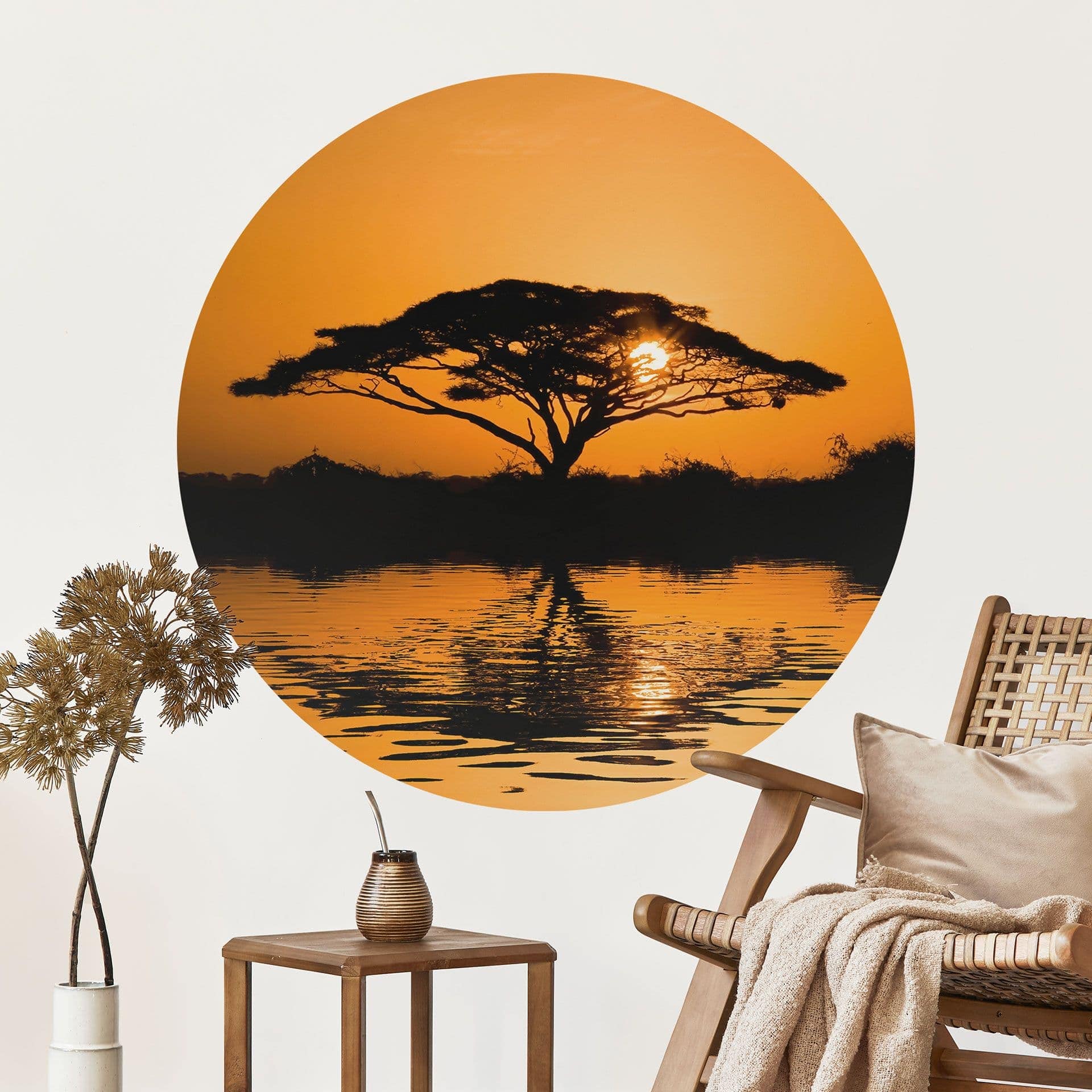 Vinilo decorativo África | Paisaje al atardecer - Redondo