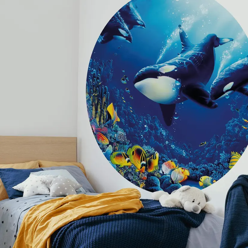 Papel pintado Orcas joie de vivre - redondo - Papel pintado autoadhesivo/no tejido
