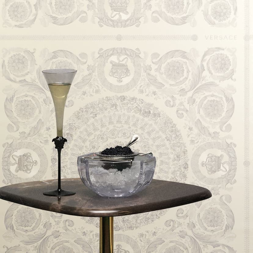 Papel pintado no tejido Heritage Baroque Medallion Floral White Grey lujoso elegante