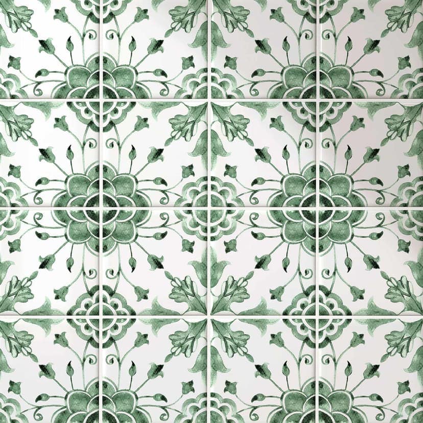Azulejos Adhesivos Acuarela - Flor verde - lote de 12