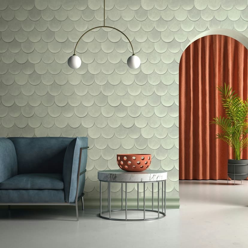 Papel pintado no tejido en verde 3D look escamas vintage usado look geométrico