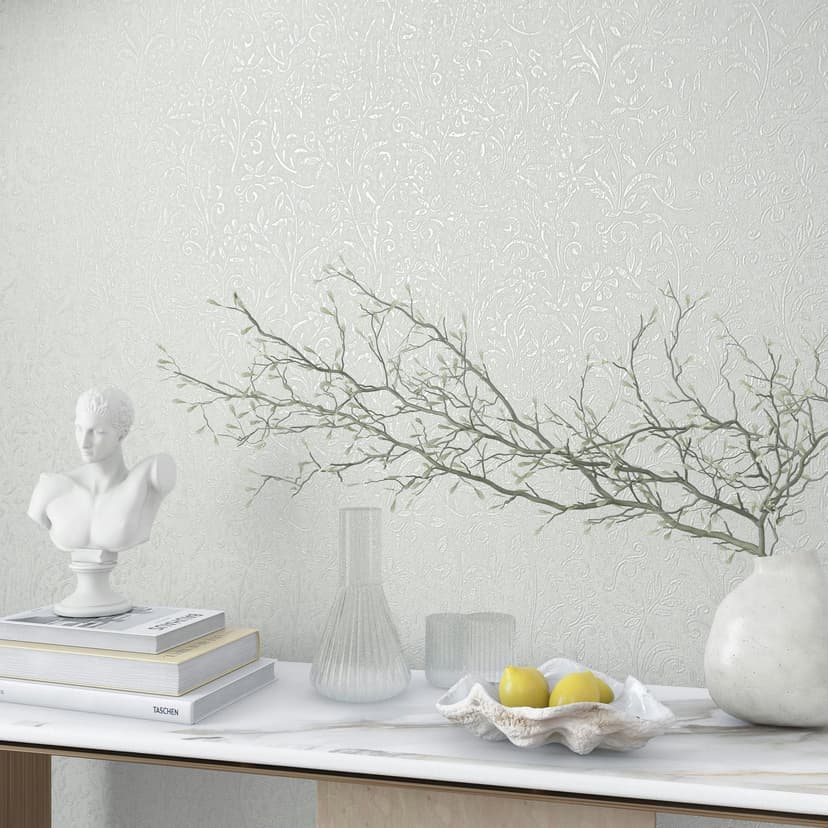 Papel pintado no tejido con motivo de hojas blancas naturaleza floral
