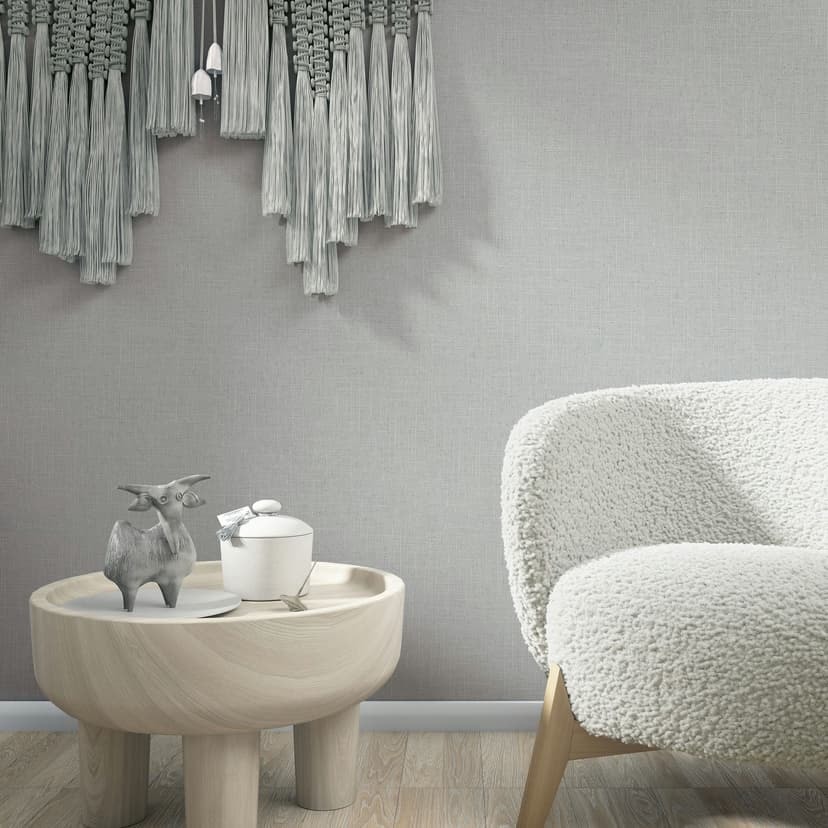 Papel pintado no tejido textil, liso texturado moderno mate en gris beige