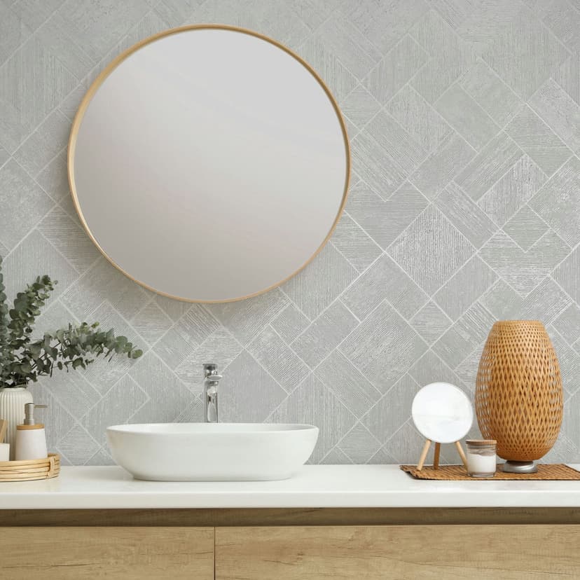 Papel pintado de tejido-no-tejido en blanco a cuadros, estampado de rombos gráfico geométrico