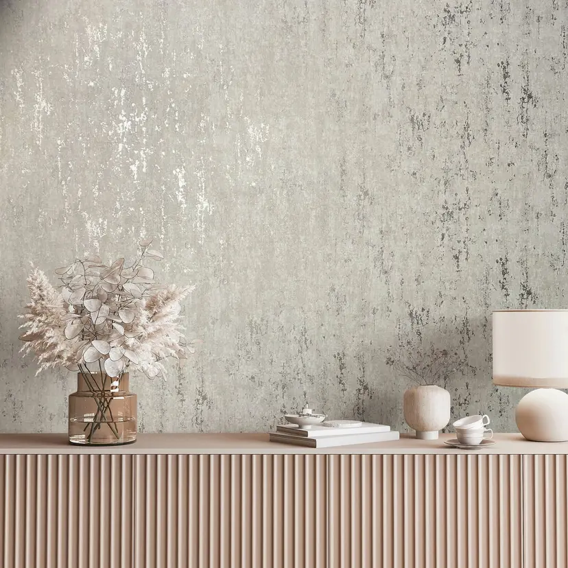 Papel pintado no tejido con aspecto de hormigón gris brillante
