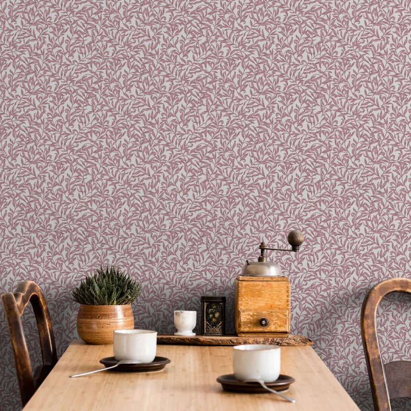 Papel pintado no tejido hojas, motivo hoja naturaleza floral en rojo