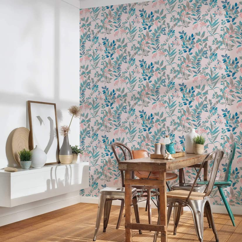 Papel pintado Floral con flores blanco colorido - Papel pintado no tejido estilo acuarela floral