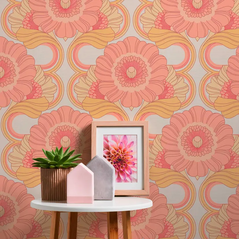 Papel pintado retro colorido - papel pintado no tejido estilo retro floral - papel pintado motivo vintage