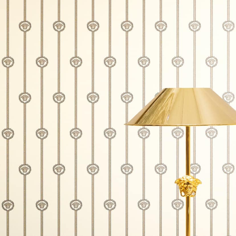 Papel pintado no tejido de lujo I Love Baroque stripes Medusa White Taupe