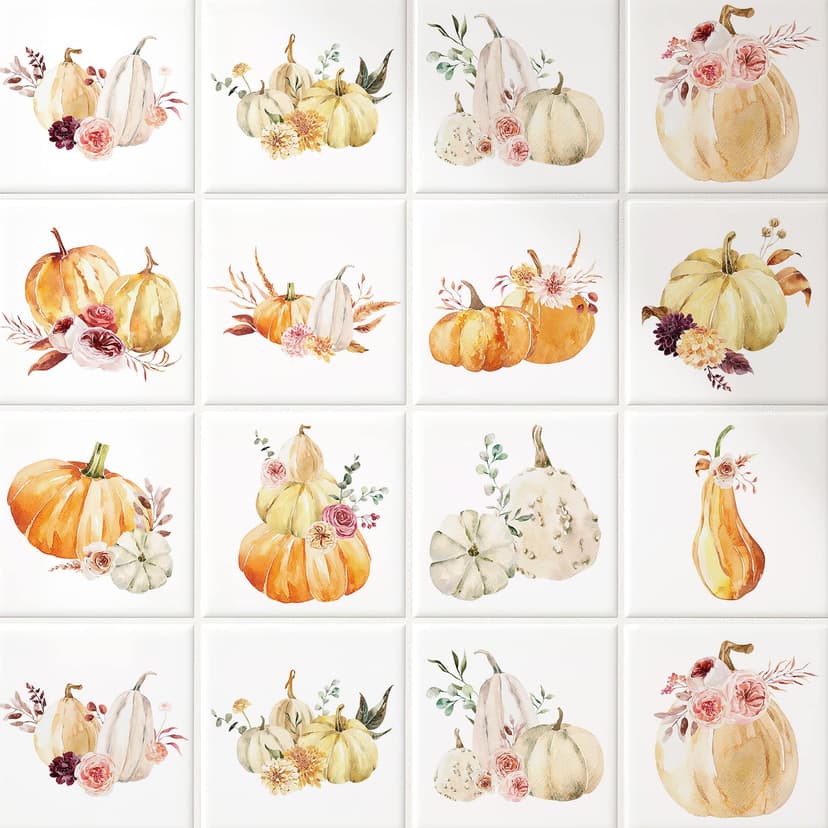Azulejos Adhesivos Acuarela - Calabaza con flores - lote de 12