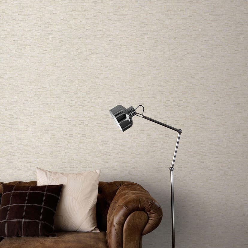 Papel pintado no tejido de color beige con una fina textura tejida, sutilmente moderno y atemporal