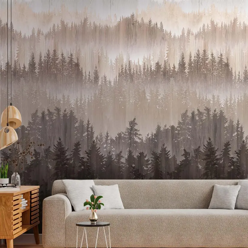 Fotomural bosque marrón beige no tejido papel pintado árboles papel pintado para sala de estar, dormitorio