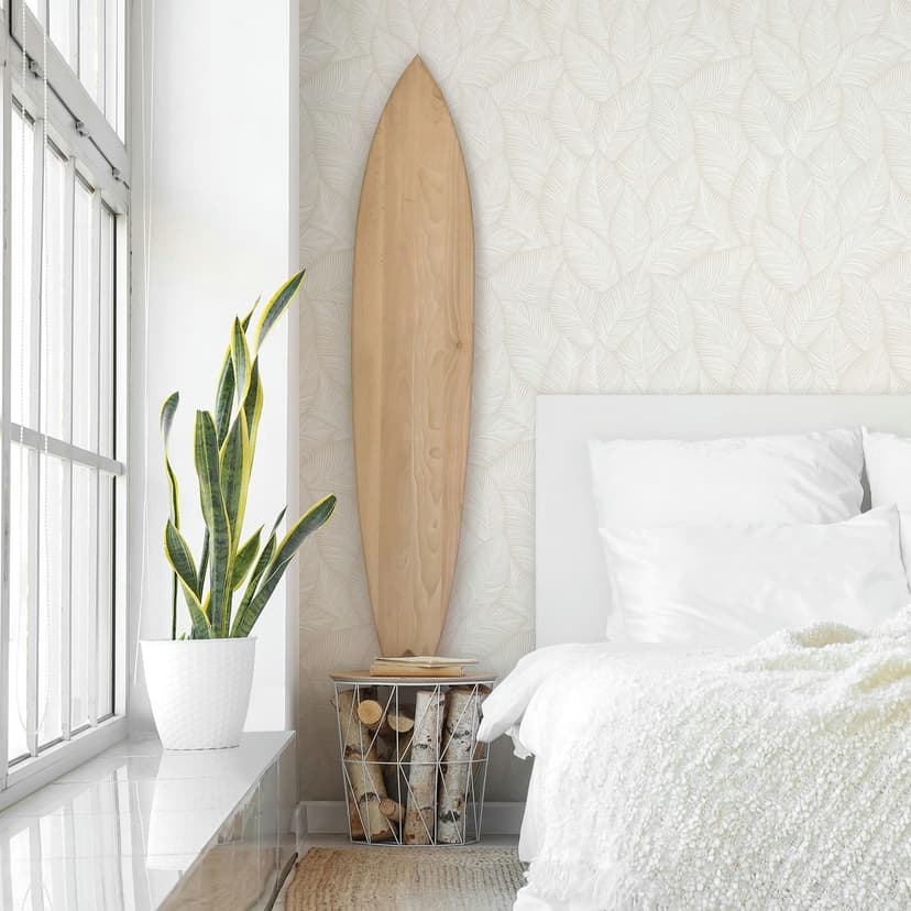 Papel pintado no tejido hojas naturaleza floral mate en blanco beige