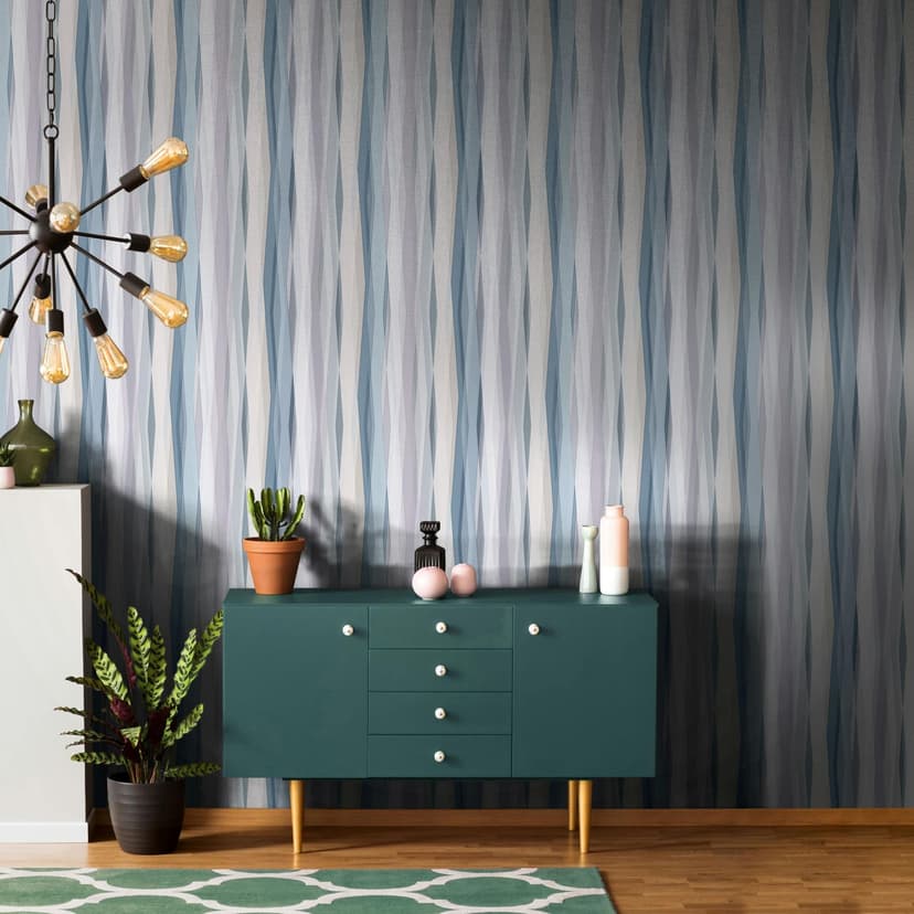 Papel pintado no tejido Stripes Stripes Modern, Kids mate en azul