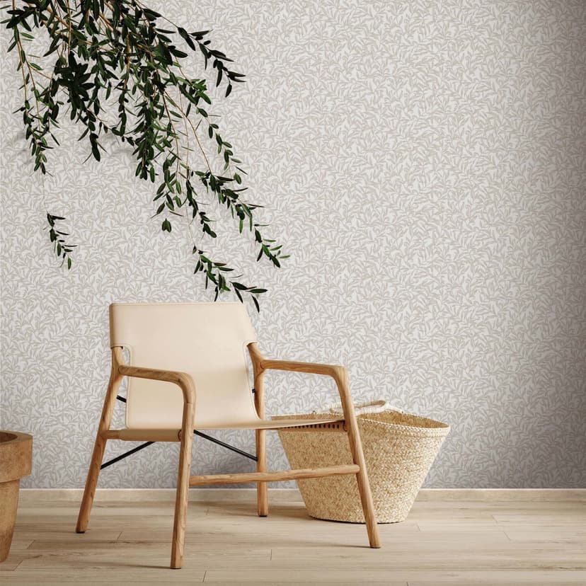 Papel pintado no tejido hojas, motivo hoja naturaleza floral en beige