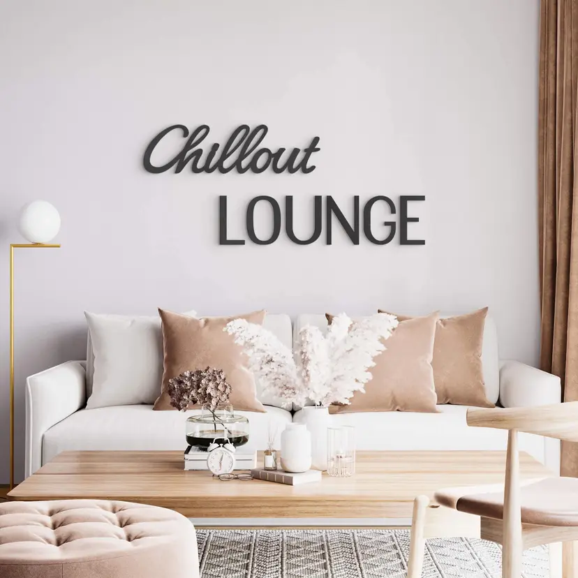 Decoración en madera 'Chillout Lounge' - Letras modernas de MDF para habitaciones con estilo