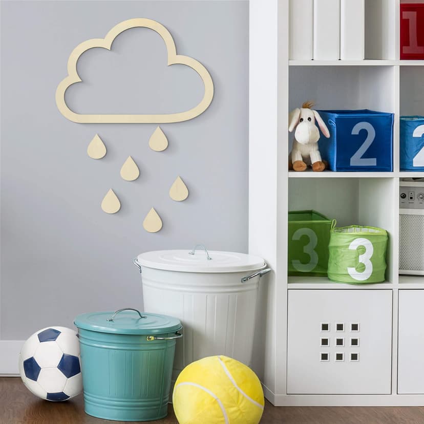 Decoración en madera álamo - nube con gotas (7 piezas)
