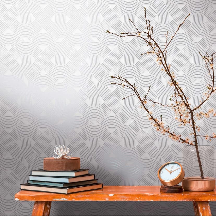 Papel pintado no tejido de estilo art déco blanco plateado - papel pintado gráfico con motivo de líneas