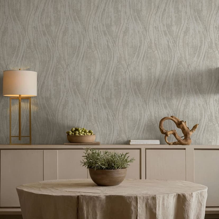 Papel pintado no tejido hormigón, ondas gráfico moderno en beige