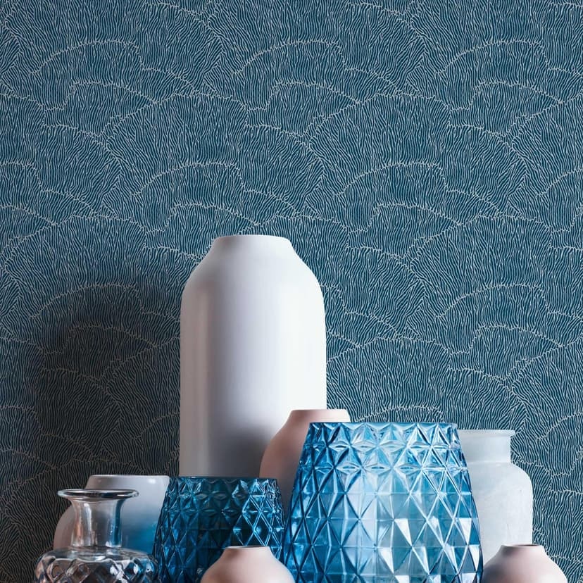 Papel pintado Graphic wave pattern azul plata - papel pintado no tejido efecto metalizado