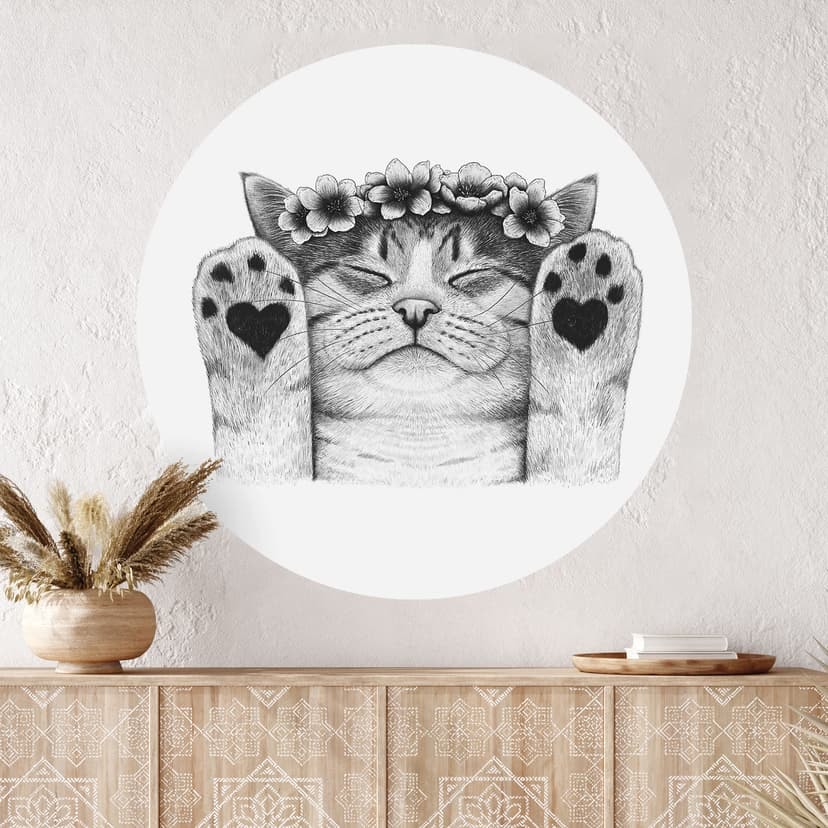Vinilo decorativo Dulce gato con patas de corazón - Korenkova - Redondo
