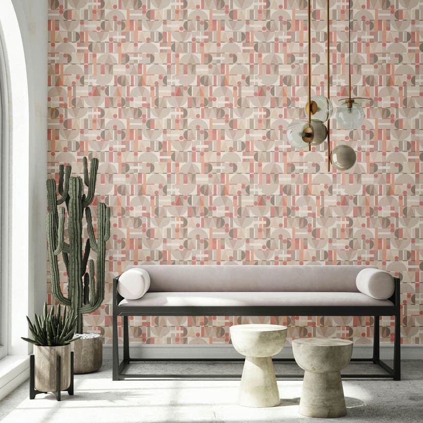 Papel pintado no tejido de color gris beige rojo formas modernas gráfico geométrico