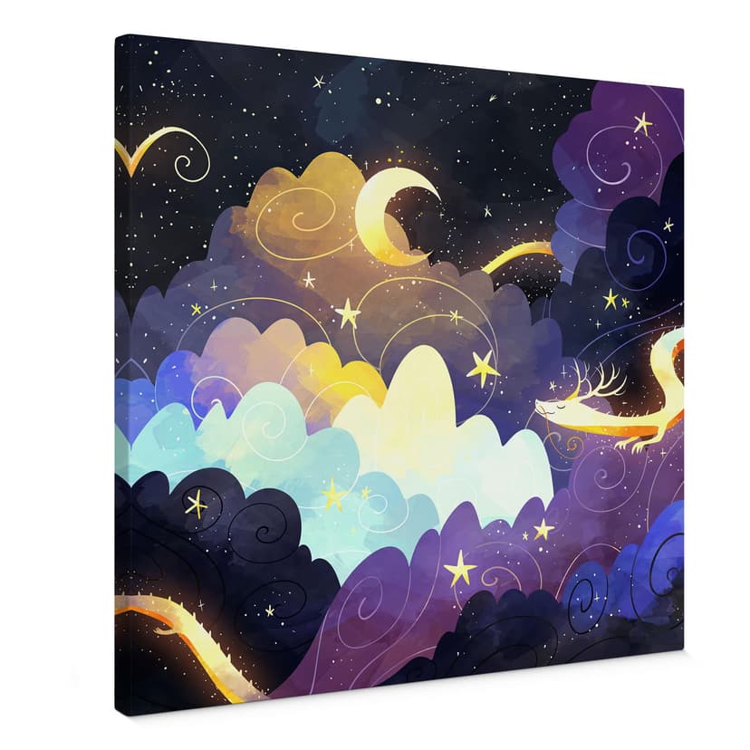 Lienzo vuelo de cometa entre nubes estrelladas - DigitalArtsi