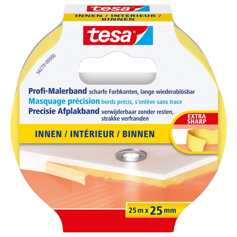 tesa® Cinta de pintor profesional Interior 25m x 25mm