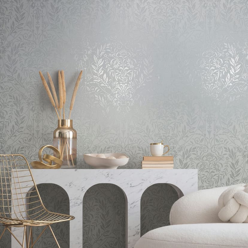 Papel pintado no tejido Ornamento Floral Naturaleza en blanco