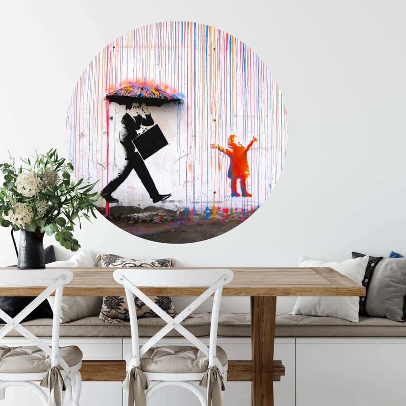 Vinilo decorativo Banksy - Lluvia de colores - Redondo