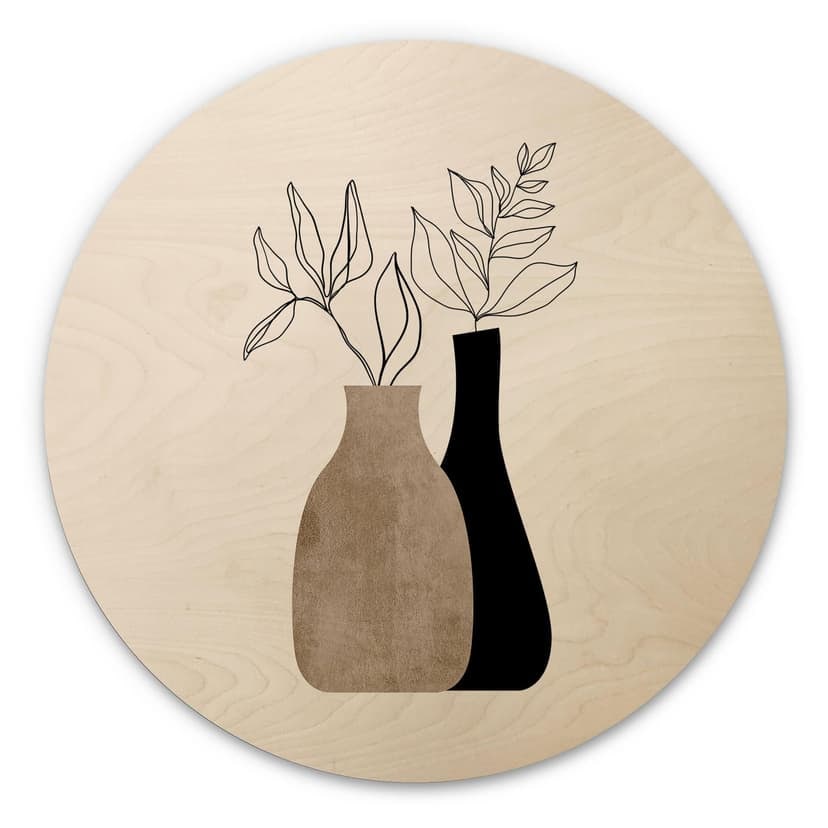 Cuadro de madera Kubistika - Plantas minimalistas - Redondo