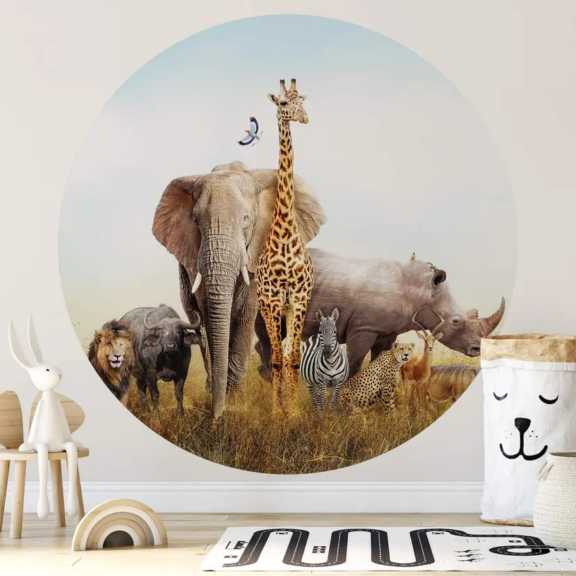 Fotomural de animales africanos - redondo - Papel pintado autoadhesivo/no tejido