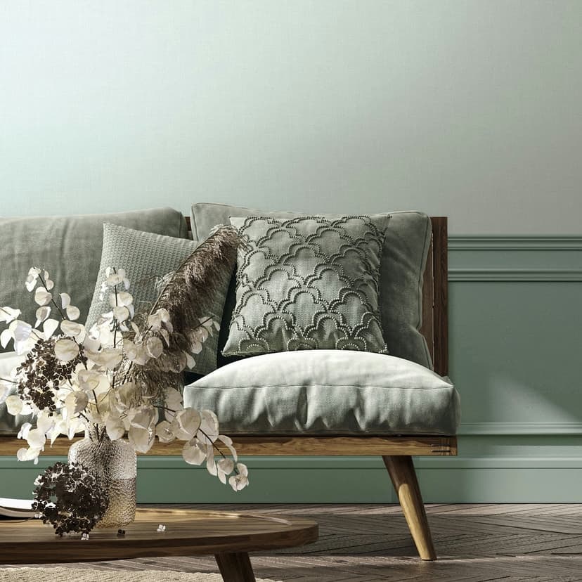 Papel pintado no tejido textil, liso texturado moderno mate en verde grisáceo