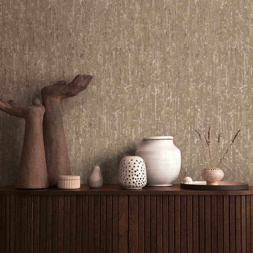 Papel pintado texturado con efecto 3D marrón beige - Papel pintado no tejido natural