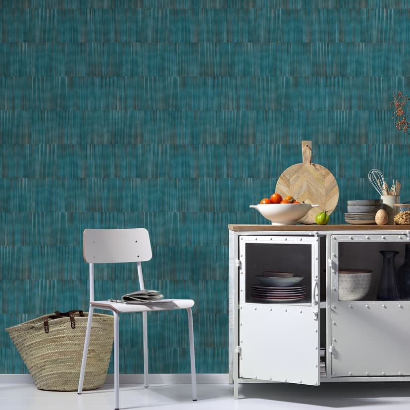 Papel pintado lineal, papel pintado texturado autoadhesivo, papel pintado tejido-no tejido Erismann Martinique turquesa