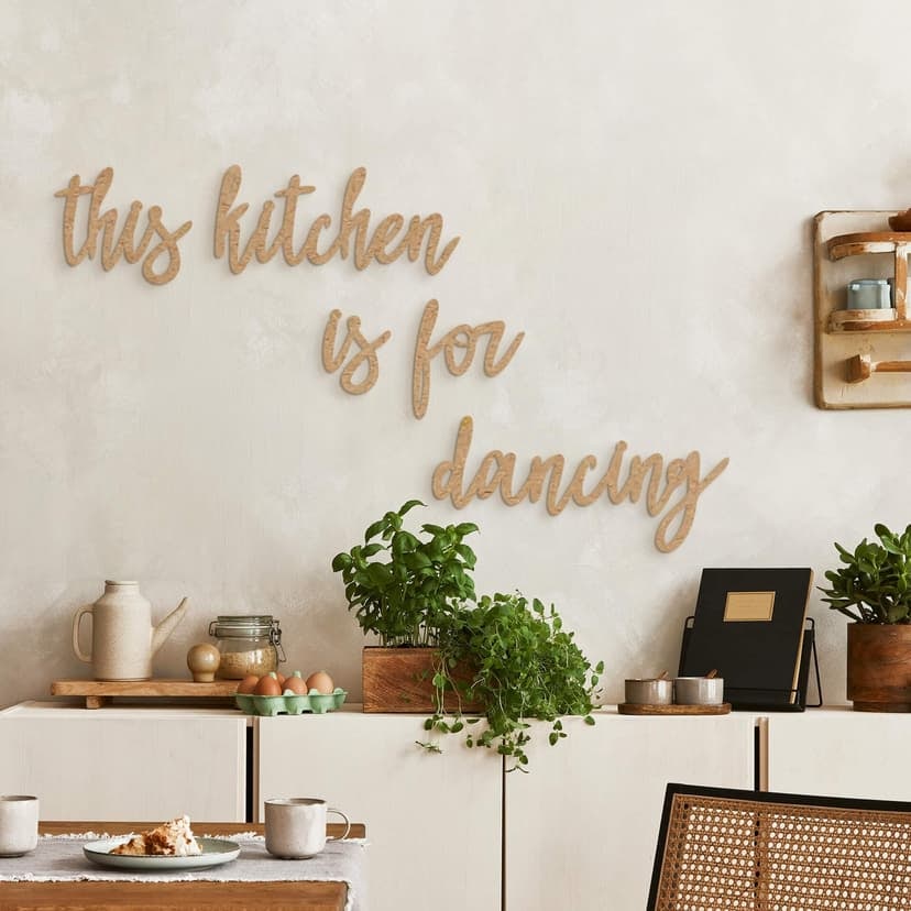 letras de madera 3D Esta cocina es para bailar (5 piezas) - MDF naturaleza