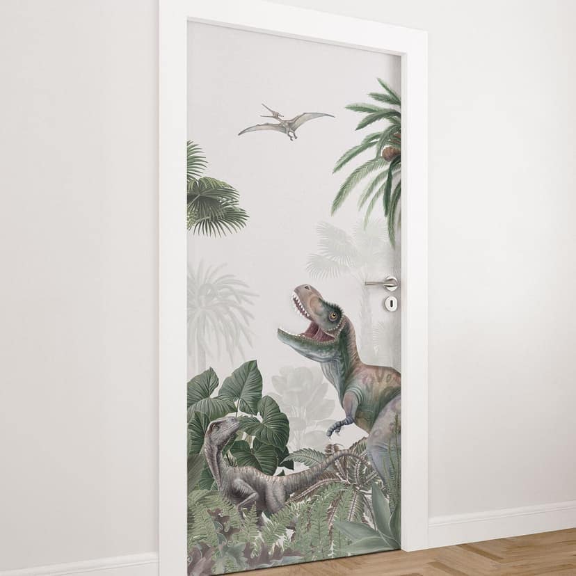 Vinilo para puerta de habitación infantil - La aventura de los dinosaurios - Kikki Belle - Decoració