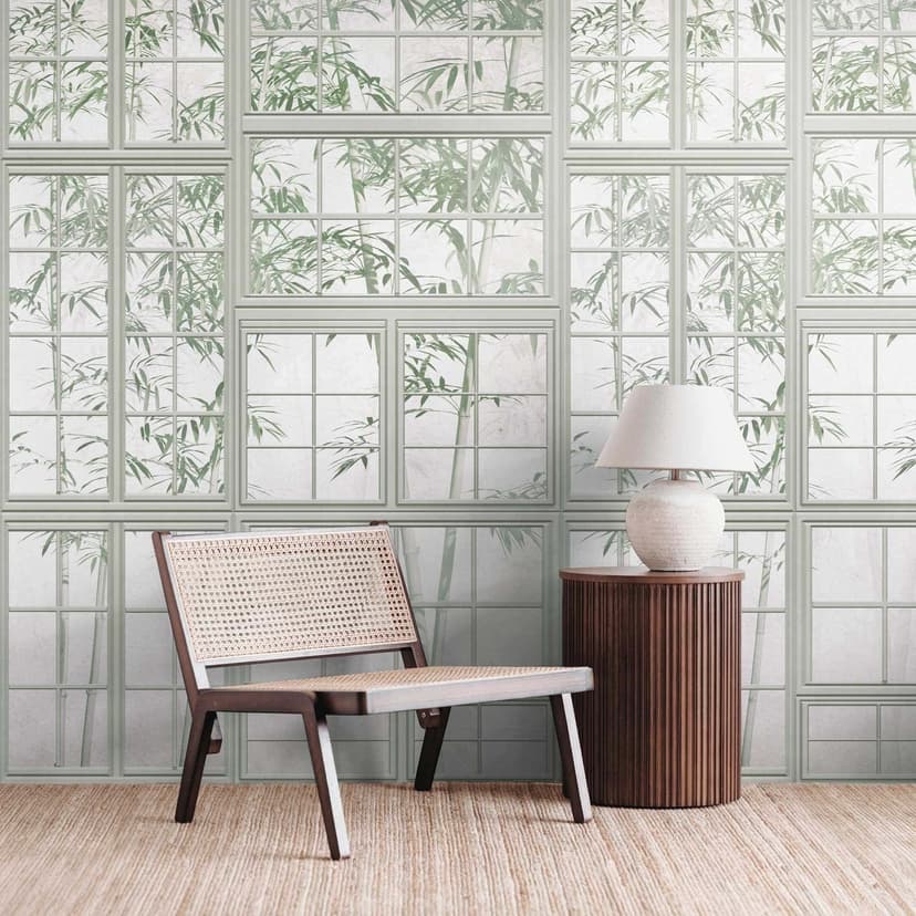 fotomural 3D con motivo de bambú - Papel pintado no tejido con efecto naturaleza - Papel pintado salón