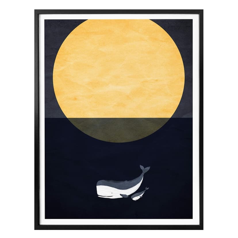 Póster Kubistika - Luna llena sobre el mar