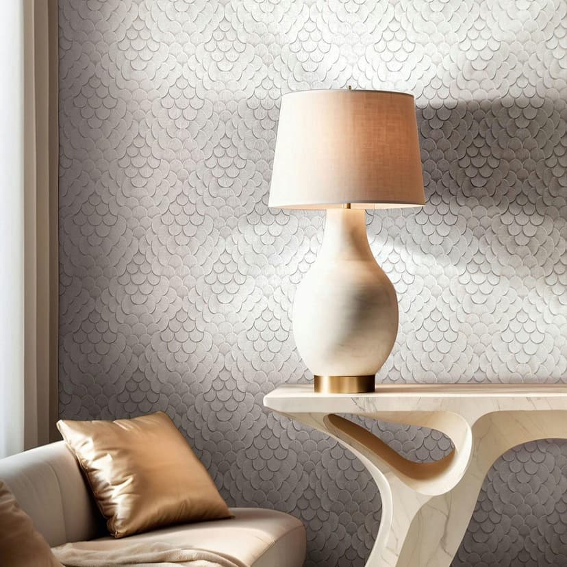 Papel pintado no tejido flores, aspecto 3D geométrico mate en gris