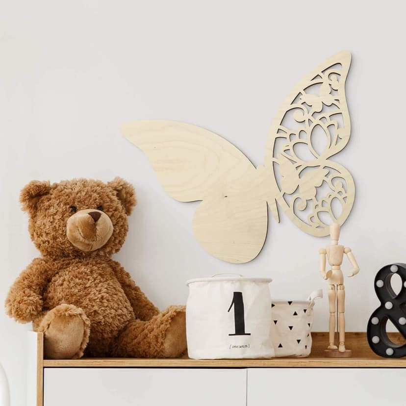 Decoración en madera álamo - mariposa floral