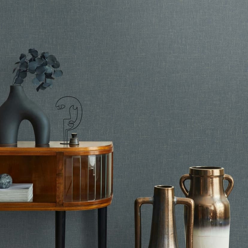 Papel pintado no tejido liso, textil liso moderno en negro
