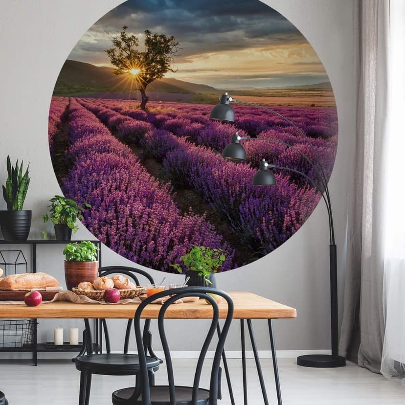 Fotomural - Flor de lavanda en Provenza - Redondo - Papel pintado autoadhesivo/no tejido