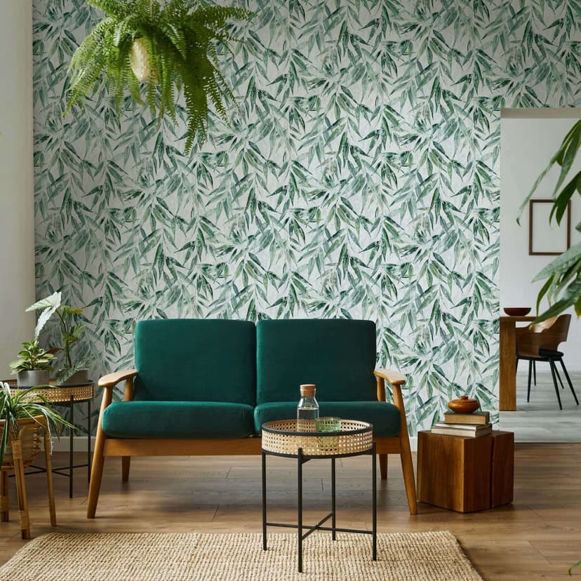 Papel pintado no tejido hojas naturaleza floral mate en verde
