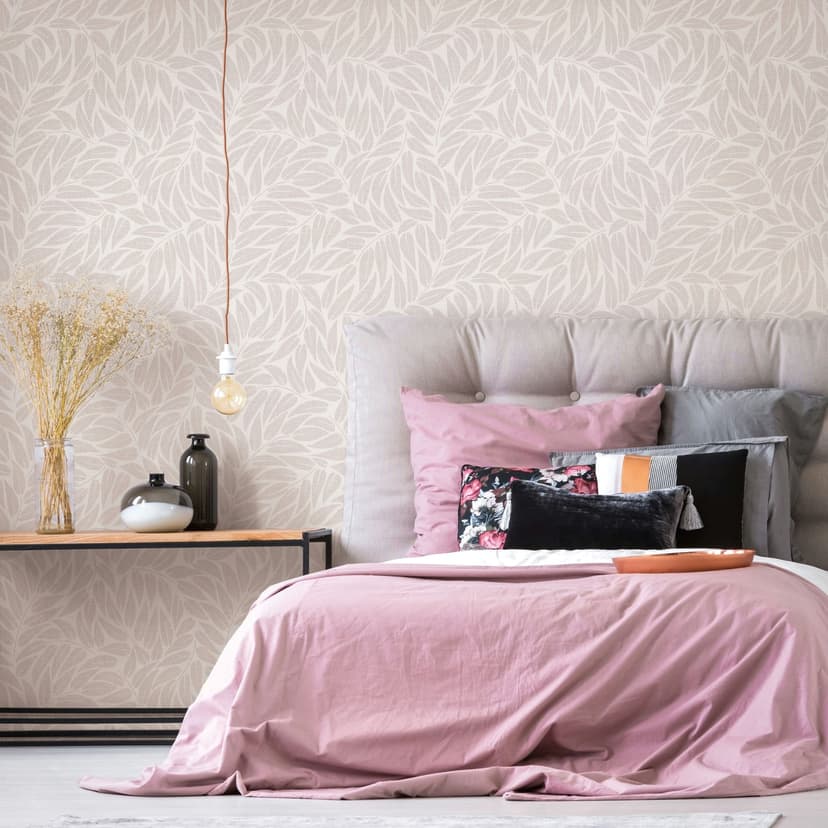 Papel pintado no tejido hojas naturaleza floral mate en gris